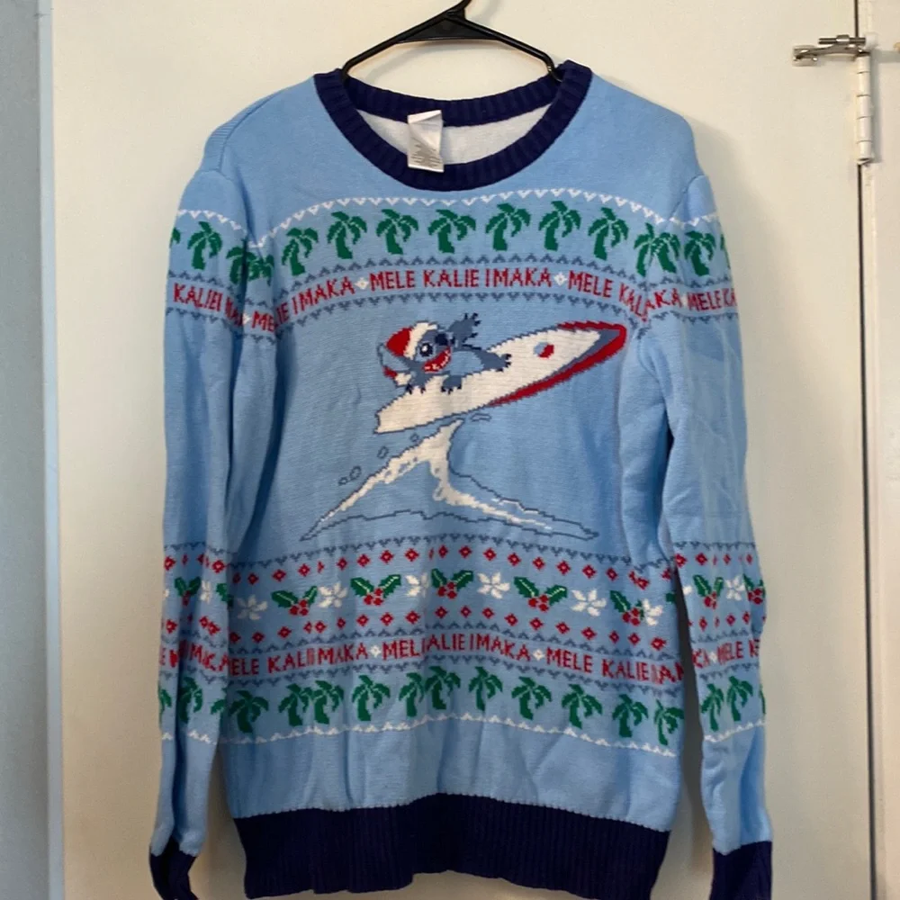 Disney Stitch Mele Kalikimaka Christmas Sweater - Picture 1 of 3